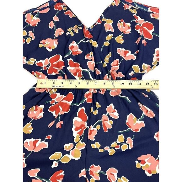 ASTR THE LABEL Womens MEDIUM Navy Floral Cold Shoulder S/S ROMPER Jumper EUC - Picture 4 of 8